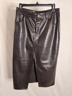 Miou Muse Faux Leather Front Slit Midi Skirt Size L